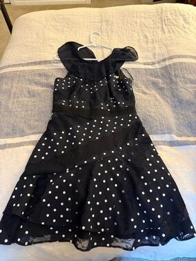 Elegant Black Polka Dot Formal Dress with Sheer Neckline